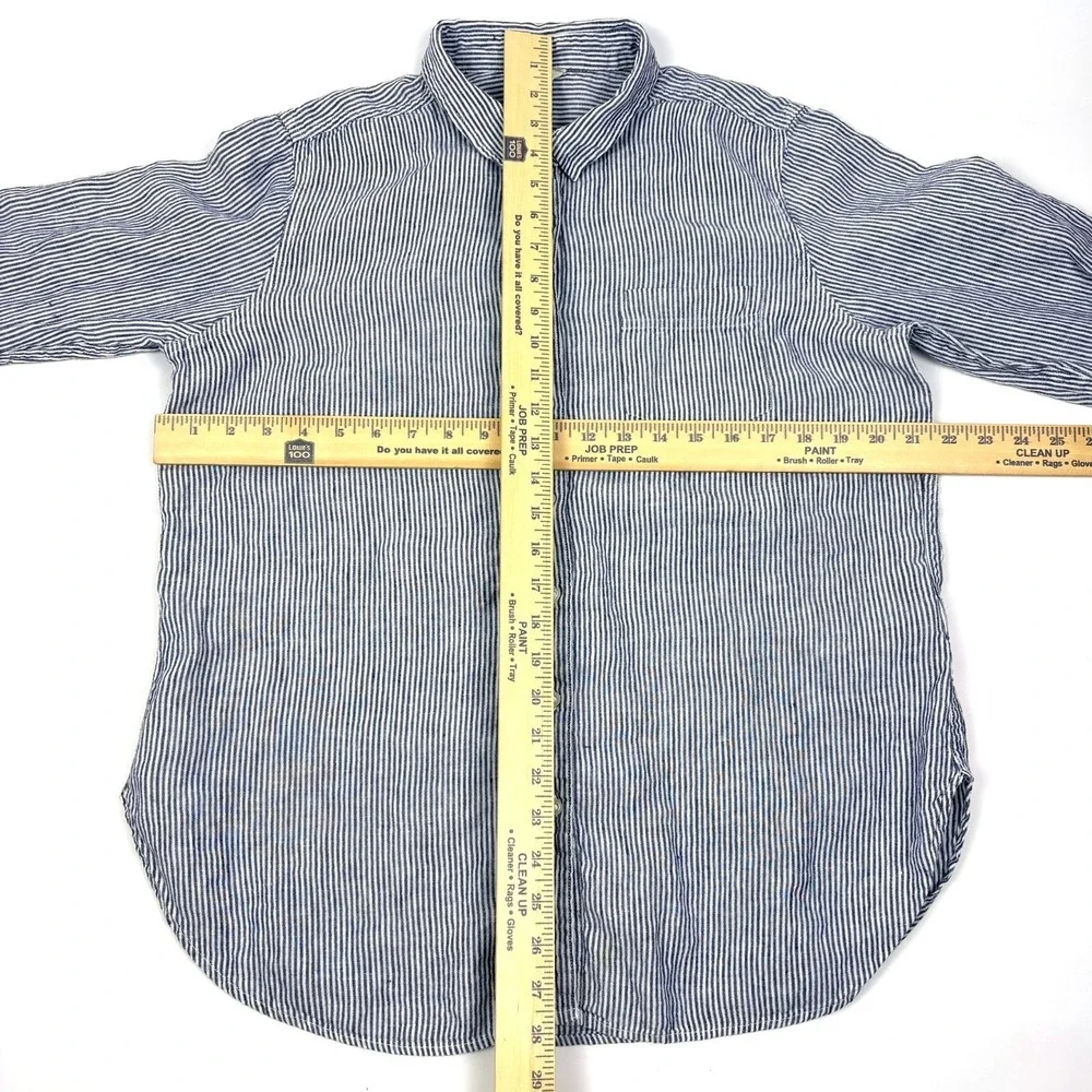 LL Bean Premium Washable Linen Button Up Shirt Womens Sz L White Blue Tunic - Picture 5 of 16